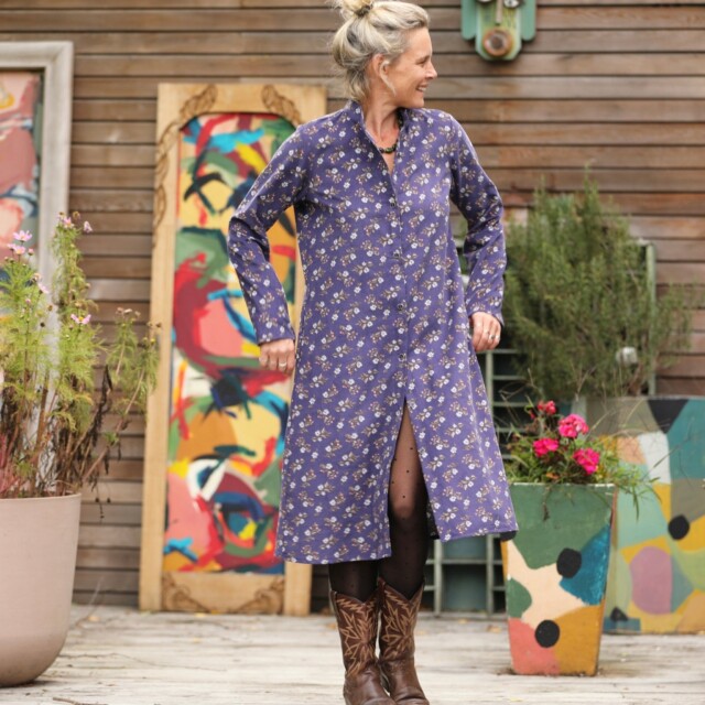 Quintessence - Robe Yuna - Velours milleraies Éclats de myosotis