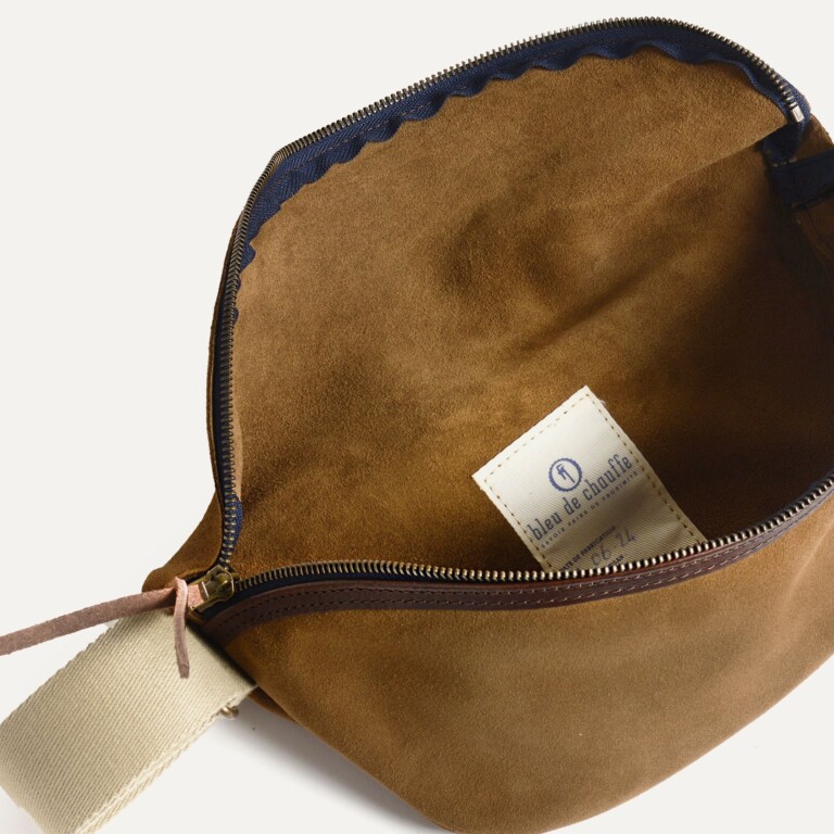 Bleu De Chauffe - Sac Banane New Beat / Cuir Velours - Marron Noisette