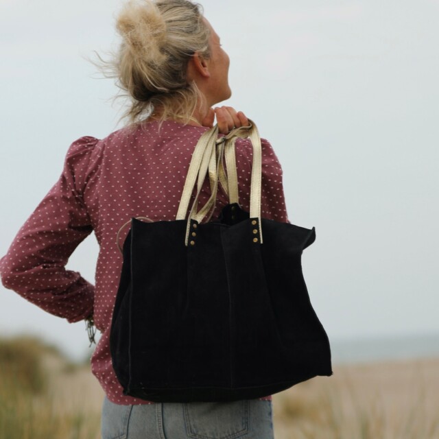 Quintessence - Sac Lisière – Cuir noir & reflets irisés