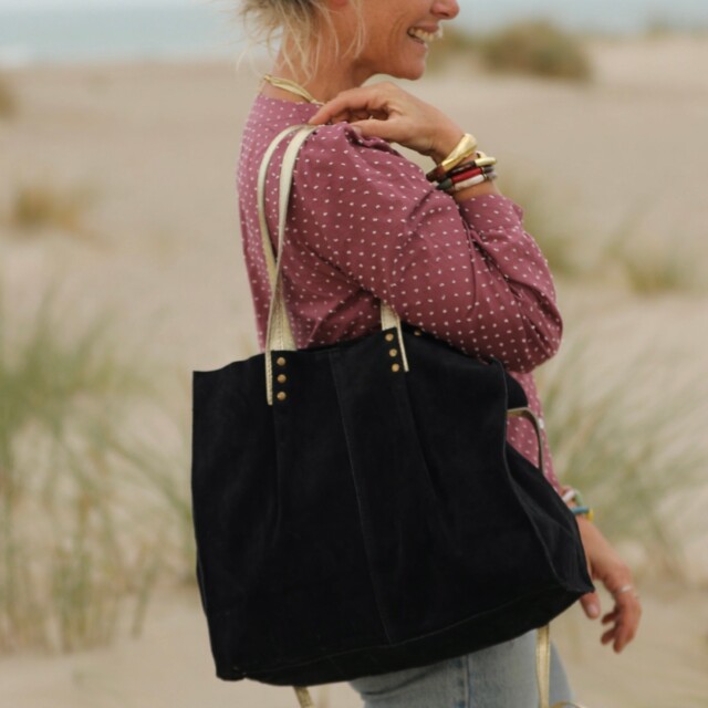 Quintessence - Sac Lisière – Cuir noir & reflets irisés