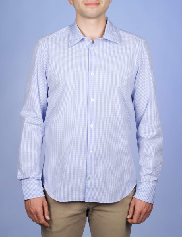 La Chemise Française - Chemise Seersucker Bleu - Col Souple