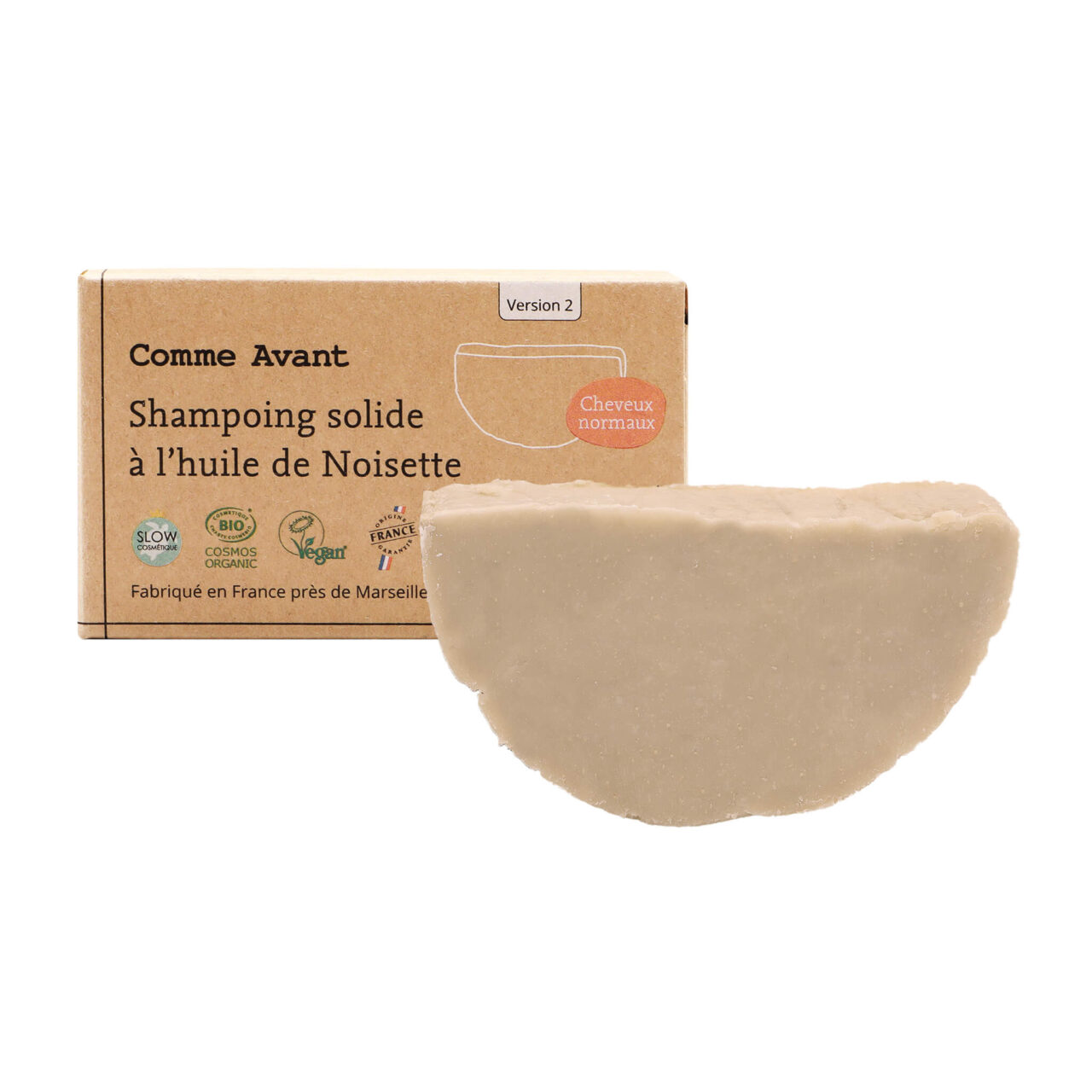 shampoing noisette packshot produit comme avant Comme Avant - Coffret les essentiels – #2 - Savon karité - Déodorant citron - Dentifrice menthe