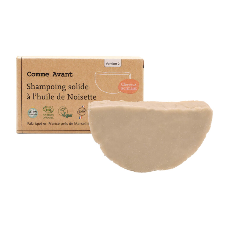 Comme Avant - Shampoing Bio Solide Cheveux Normaux - Efficace et sans Sulfate - à l'Huile de Noisette