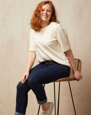 Top à manches 3/4 – Ecru – Blanc – Femme par la marque Maison Lemahieu Maison Lemahieu - Top à manches 3/4 – Ecru – Blanc – Femme