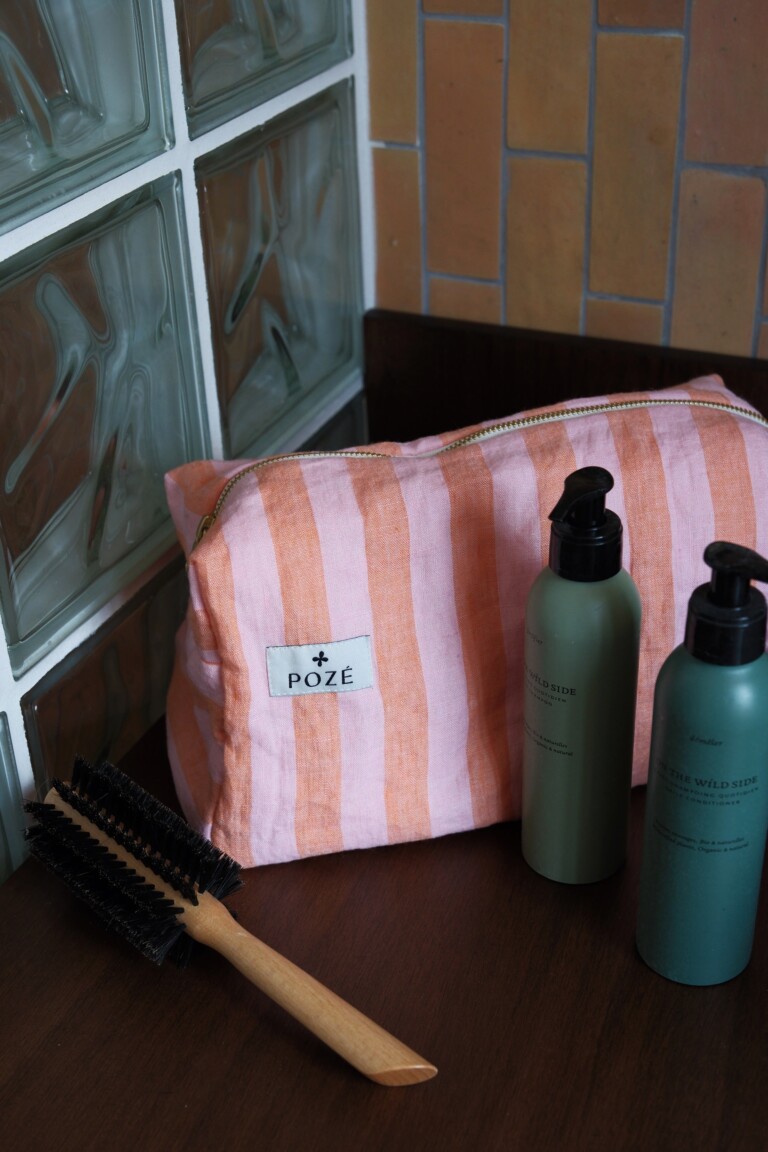 POZÉ - Trousse de toilette XL en lin - Rayure rose et orange