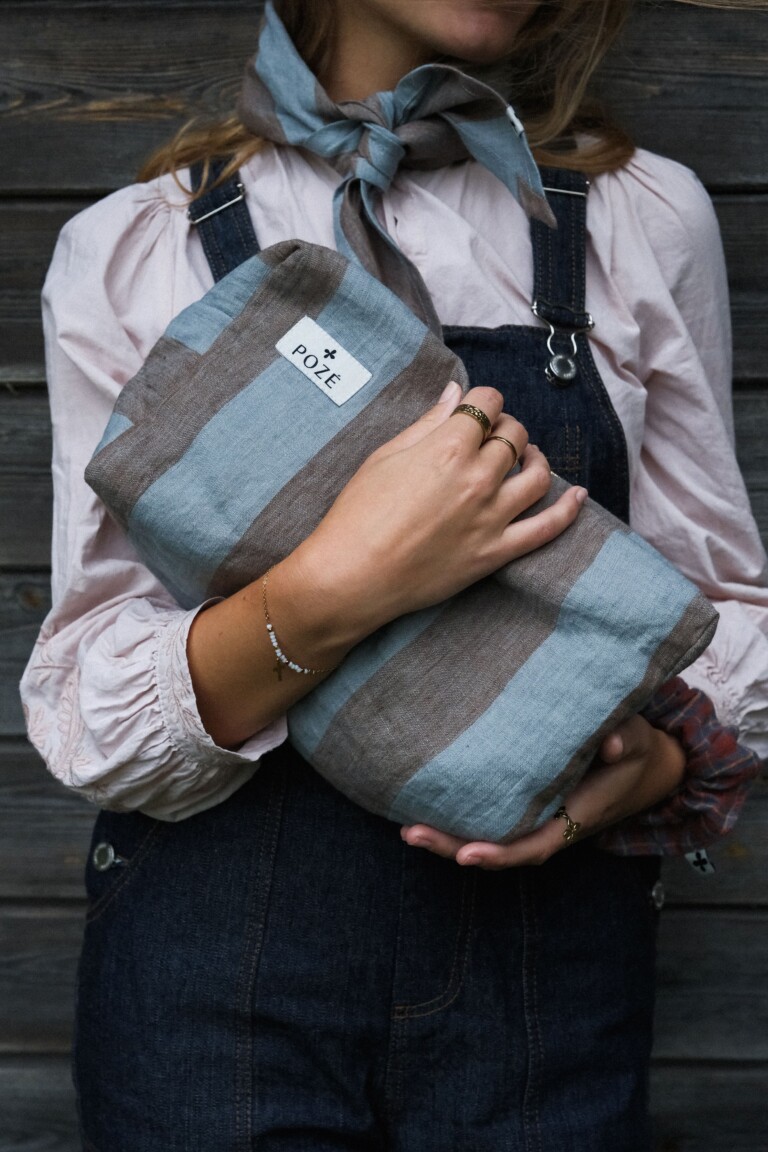 POZÉ - Trousse de toilette XL en lin - Rayure céladon