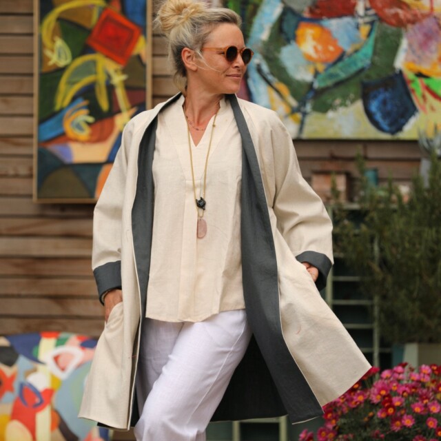 Quintessence - Veste Lisandre lin ficelle/anthracite