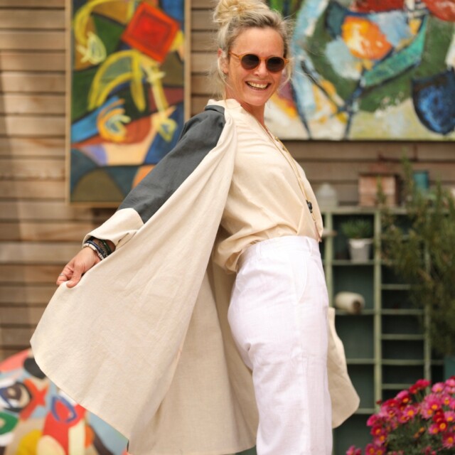 Quintessence - Veste Lisandre lin ficelle/anthracite