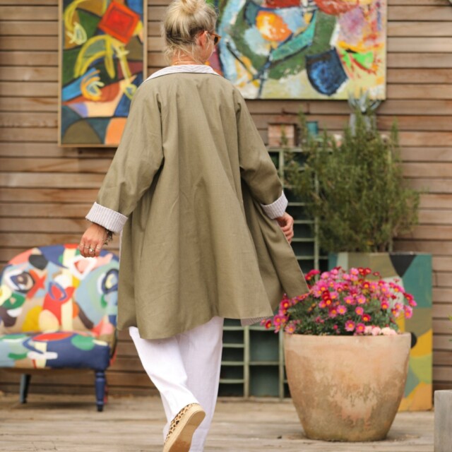 Quintessence - Veste Lisandre lin kaki/rayure kaki