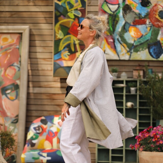 Quintessence - Veste Lisandre lin kaki/rayure kaki