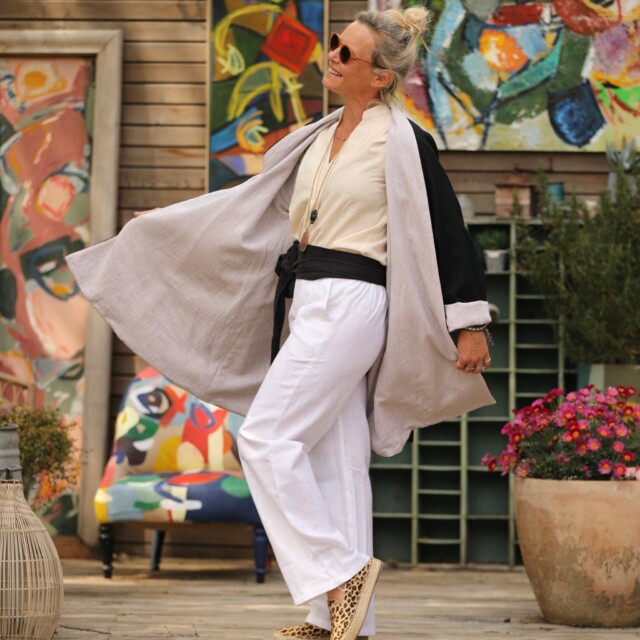 Quintessence - Veste Lisandre lin noire/ficelle