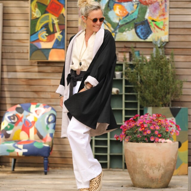 Quintessence - Veste Lisandre lin noire/ficelle