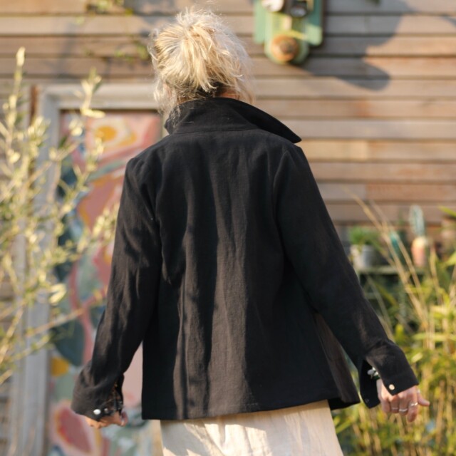 Quintessence - Veste Véga - lin stone wash noir