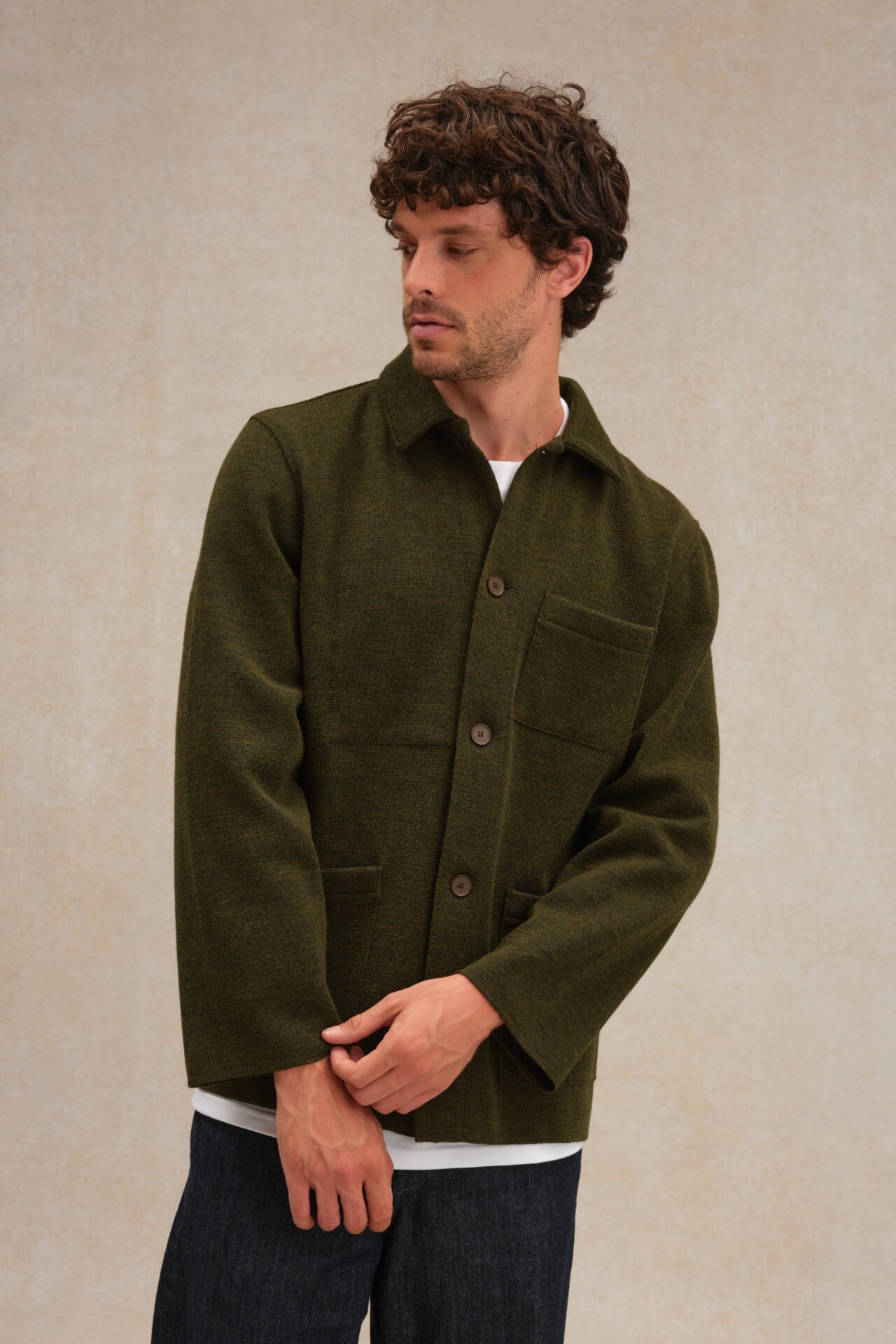 veste de travail homme vert olive laine Le Minor 2 Le Minor - Veste de travail vert olive en maille Milano pour homme