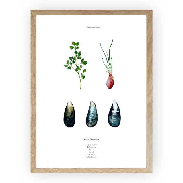 varek.illustrations - Affiche : La recette des Moules Marinières