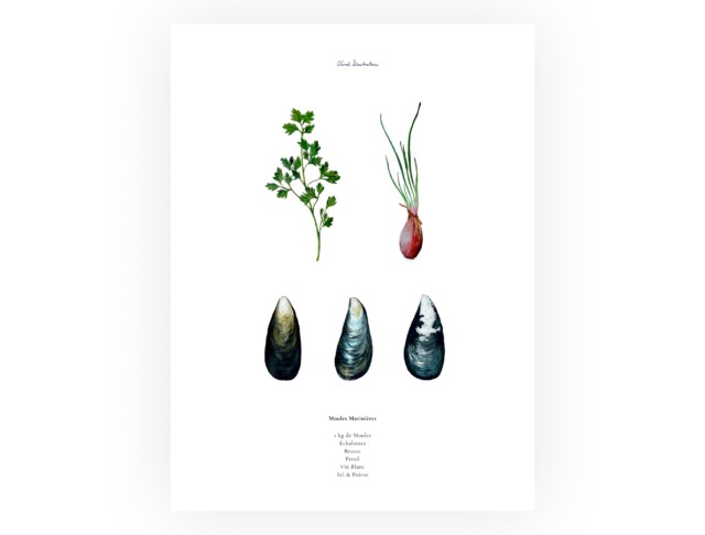 varek.illustrations - Affiche : La recette des Moules Marinières