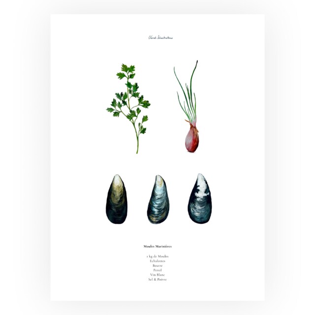 varek.illustrations - Affiche : La recette des Moules Marinières