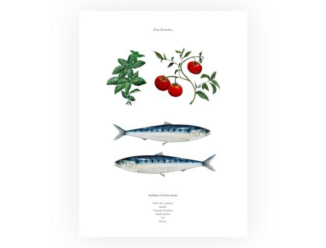 varek.illustrations - Affiche : La recette des Sardines à la Provencale