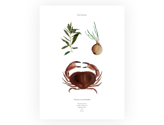 varek.illustrations - Affiche : La recette du Tourteau au Court-Bouillon