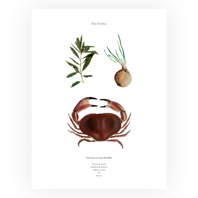 varek.illustrations - Affiche : La recette du Tourteau au Court-Bouillon