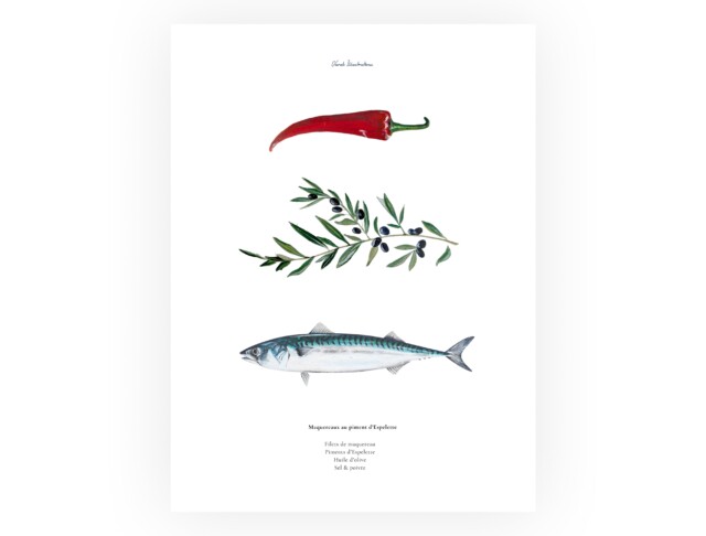 varek.illustrations - Affiche : La recette du Maquereau au Piment d'Espelette