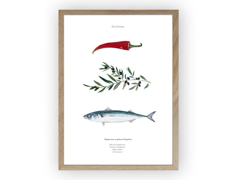 varek.illustrations - Affiche : La recette du Maquereau au Piment d'Espelette
