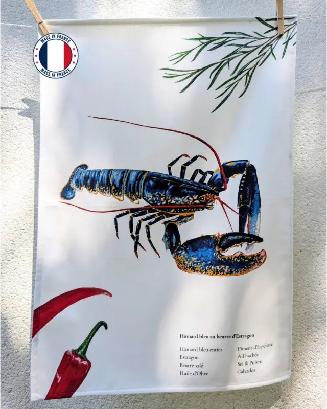 Varek Illustations - Torchon 100% coton : Le Homard au beurre d’estragon