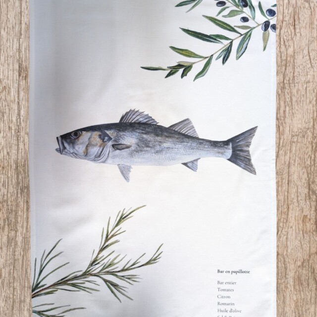 varek.illustrations - Lot de 3 Torchons 100% coton : Les Recettes de Poissons