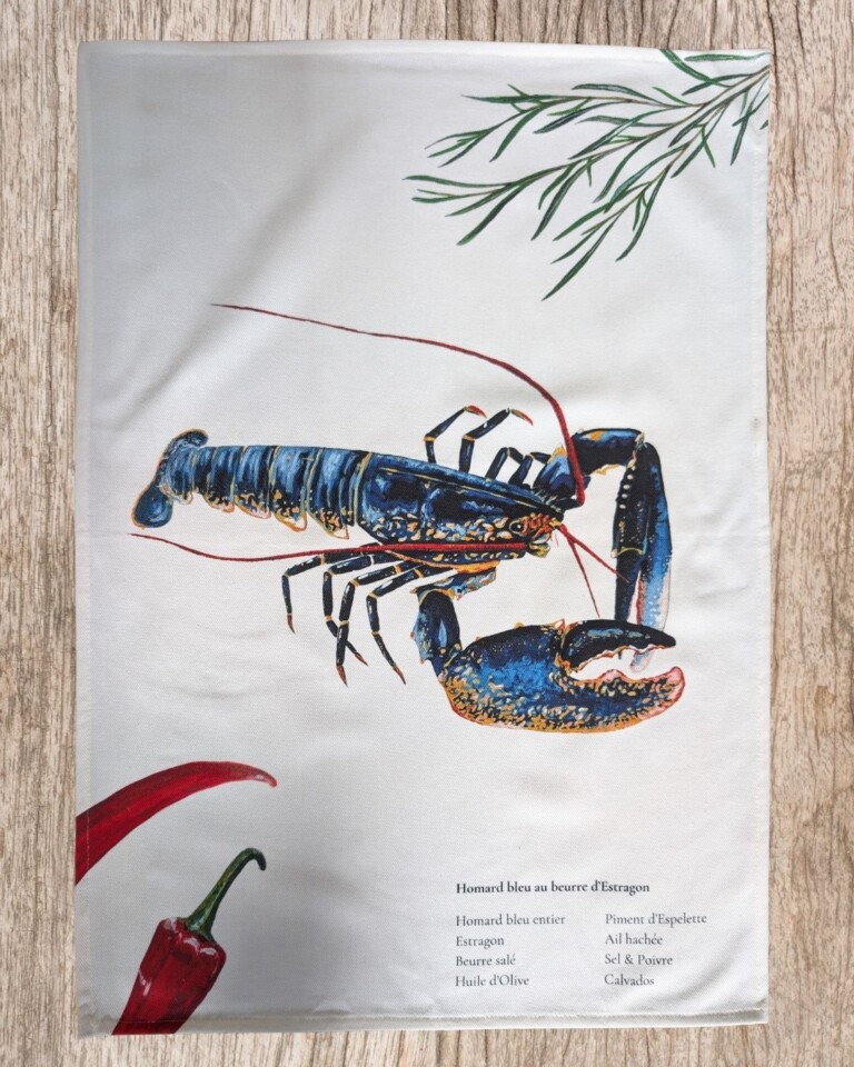 varek.illustrations - Torchon 100% coton : Le Homard au beurre d'estragon