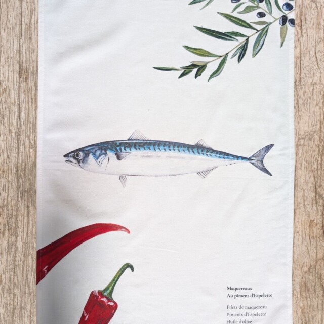 varek.illustrations - Lot de 3 Torchons 100% coton : Les Recettes de Poissons