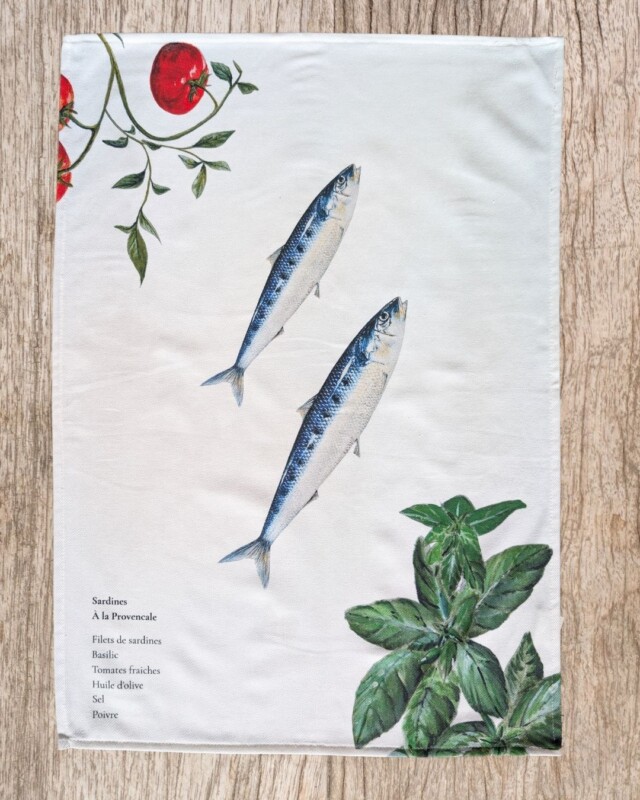 varek.illustrations - Lot de 3 Torchons 100% coton : Les Recettes de Poissons