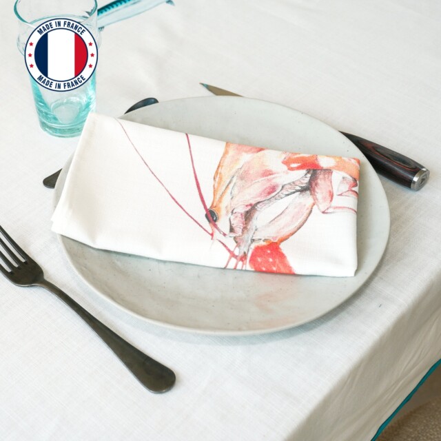Varek Illustations - Serviette de table en coton :  Langoustine