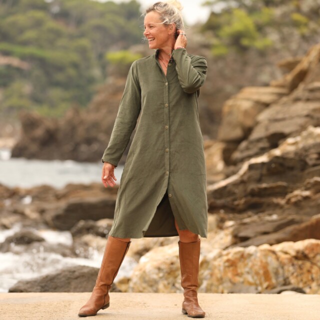 Quintessence - Robe Yuna - velours milleraies kaki