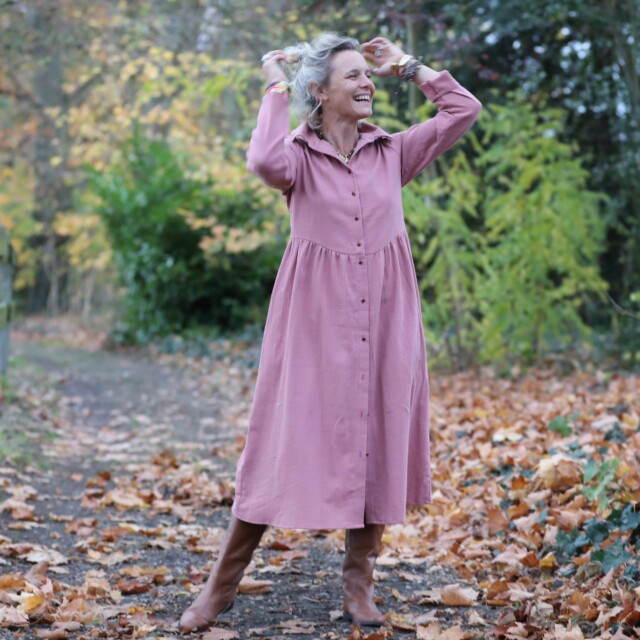 Quintessence - Robe Arlène - Armuré de coton rose boisé