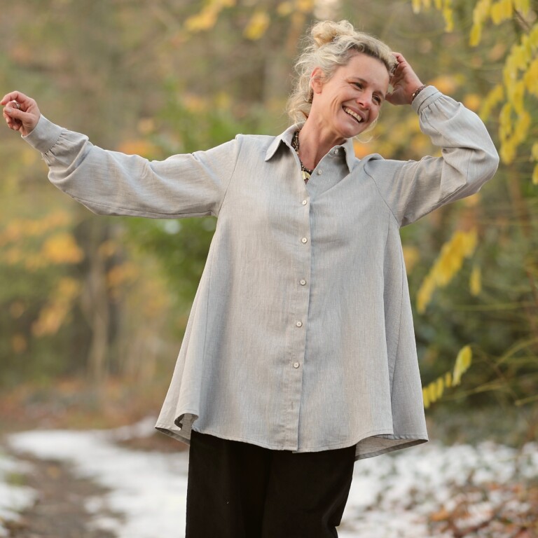 Quintessence - Chemise Caroline - Coton/lin chevron gris clair