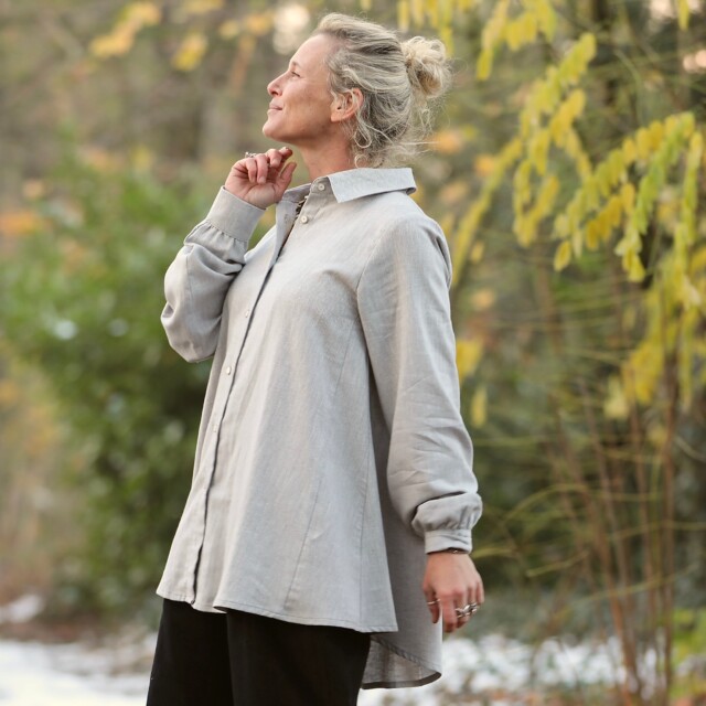 Quintessence - Chemise Caroline - Coton/lin chevron gris clair