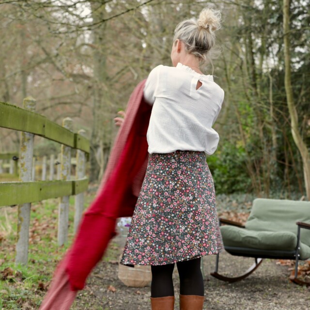 Quintessence - Jupe portefeuille Marie midi - Velours milleraies champêtre