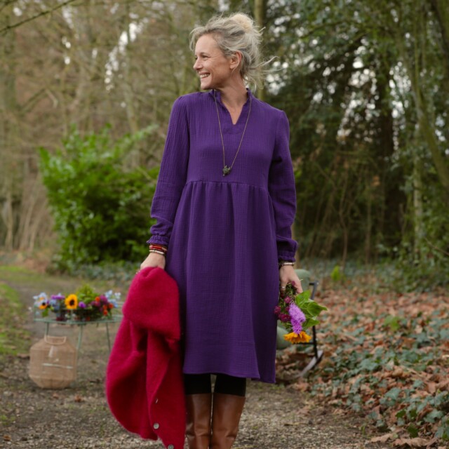 Quintessence - Robe Allegra - double gaze de coton prune