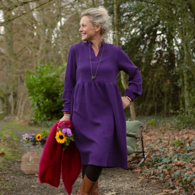 Quintessence - Robe Allegra - double gaze de coton prune