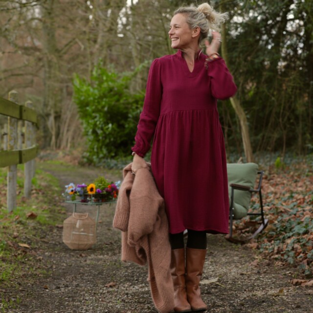 Quintessence - Robe Allegra - double gaze de coton framboise