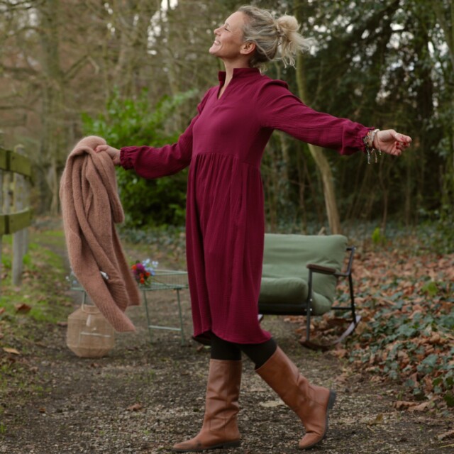 Quintessence - Robe Allegra - double gaze de coton framboise