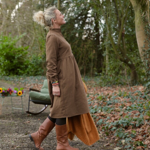 Quintessence - Robe Allegra - Tissage mixte gaze & sergé de coton moka