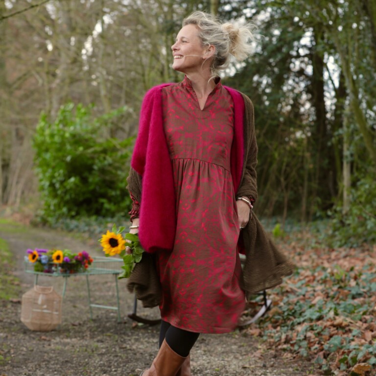 1F5A87602 Quintessence - Robe Allegra - Satin de coton Gourmandise moka & rose