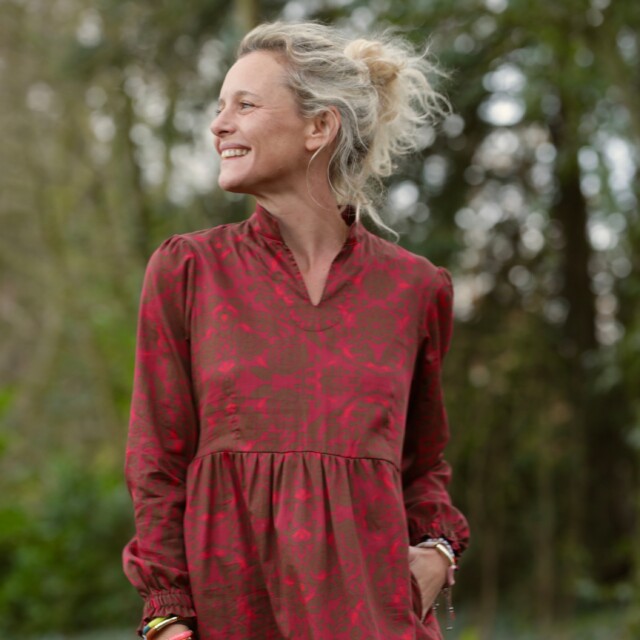 Quintessence - Robe Allegra - Satin de coton Gourmandise moka & rose