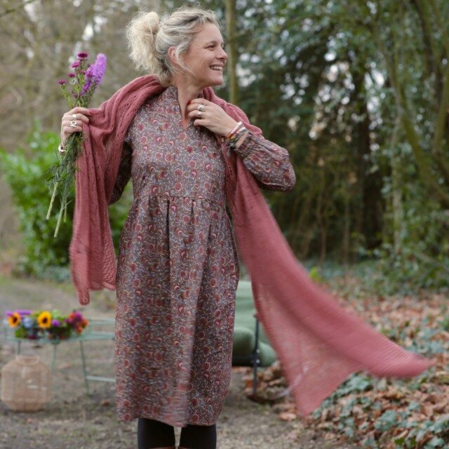 Quintessence - Robe Allegra - Satin de coton fleuri moka