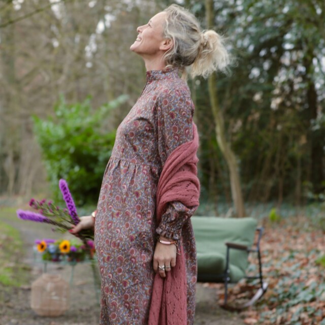 Quintessence - Robe Allegra - Satin de coton fleuri moka