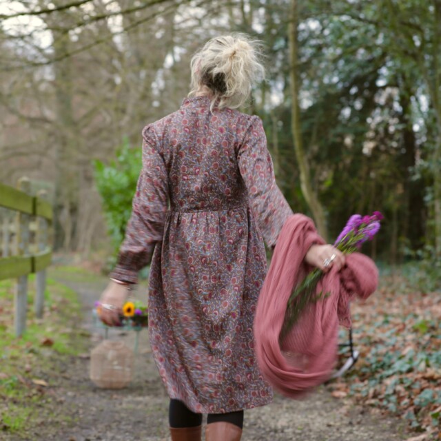 Quintessence - Robe Allegra - Satin de coton fleuri moka