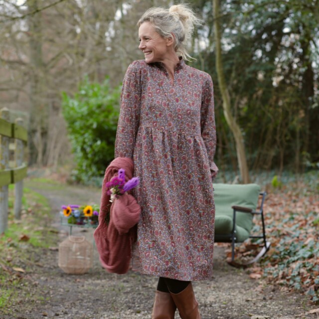 Quintessence - Robe Allegra - Satin de coton fleuri moka