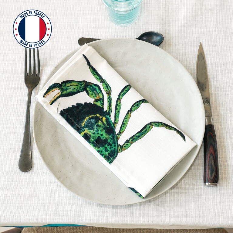 varek.illustrations - Serviette de table en coton : Crabe Vert
