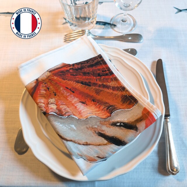 varek.illustrations - Serviette de table en coton : Coquille Saint Jacques